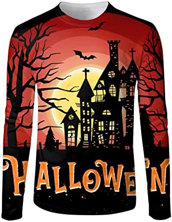 ZDDO Halloween pólók Férfi, Alkalmi Fél Kísértetjárta Házban a Nyomtatás Hosszú Ujjú Újdonság Grafikus Slim Fit Sportos Póló Felső