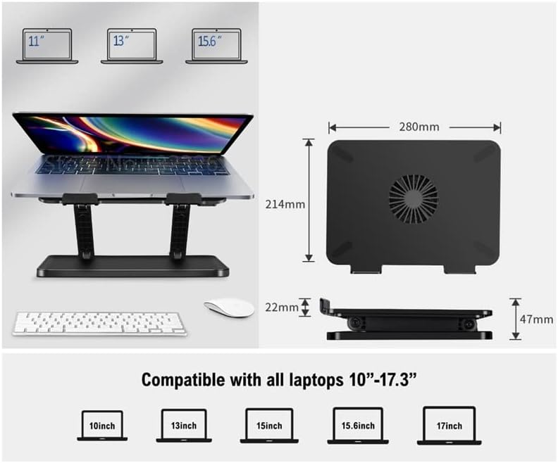 BHVXW Többfunkciós Laptop Állvány Hűtő Ventilátor + 4db USB Port, Állítható Magasságú Tabletta Jogosultja