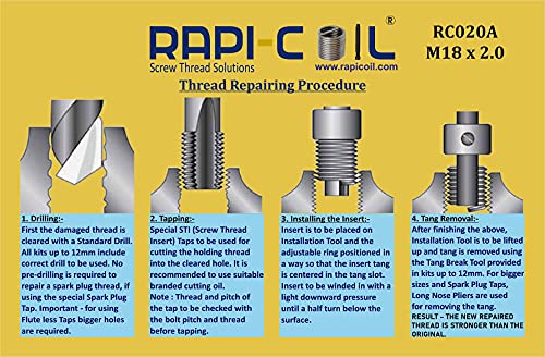 RAPI-Coil M18 x 2.0 Szál Javító Készlet Rozsdamentes Acél 304 Nagy Sebességű Acél M2