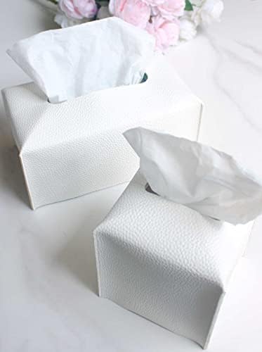 Fehér Szövet Borító 2 Csomag [JESMINI, Fehér] Modern PU Bőr Szövetek Kocka Box fedezet Fürdőszoba/Éjszaka/Irodai Íróasztal/Étkező