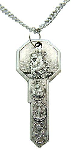 Szent Kristóf & St Anthony Kulcs Medál 2 cm Hosszú a Lánc