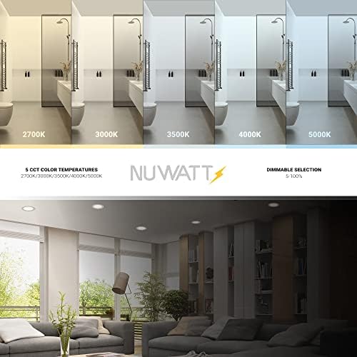 NUWATT 4 Inch Állítható Kerek LED-es Ultra Vékony Beépíthető 12 Csomag 9W Szabályozható LED-es Mennyezeti Lámpa, 5-in-1 CCT,