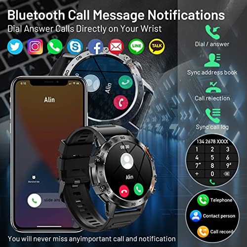 JUGEVI Okos Karóra Férfiaknak Bluetooth Hívás (Válasz/Hívást) iPhone, illetve Android Telefonok Kompatibilis a pulzusmérő, Vér