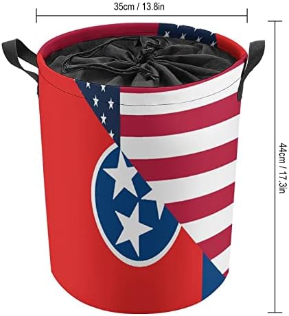 Amerikai Tennessee-I Állami Zászló Szennyes Kosár Kerek Kosár Összecsukható Vödör Szennyes Tároló Tároló Doboz Kötéllel Kezelni
