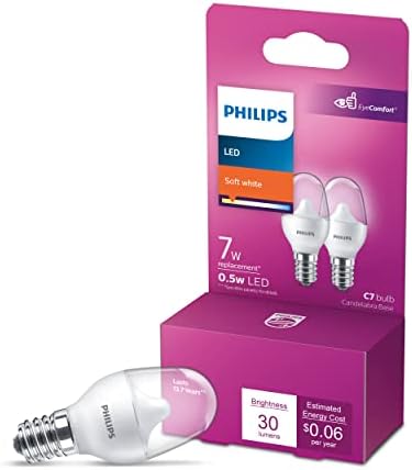 A Philips LED-es Matt Villódzásmentes C7 Éjjel Izzó, Nem Szabályozható, EyeComfort Technológia, 30 Lumen, Puha, Fehér Fény (2700K), .05W=7W,