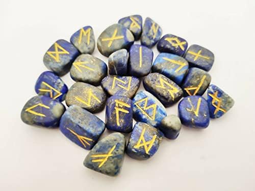 Nirdesh Kék Lapis Lazuli Rúnák Kristály Rúna Kövek Meghatározott Idősebb futhark Viking Drágakő Reiki Gyógyító Arany Vésett