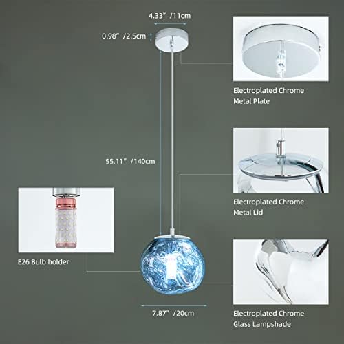 Modern Üveg Gömb Medál Fény 7.87 a szájjal fújt Szabálytalan Tükör Üveg Árnyékban, Állítható 1-Mennyezeti Lámpa Lóg Világítás Konyha Sziget
