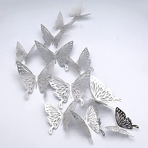 3D Pillangó, Fali Matricák, CAYUDEN 24pcs 3 Méretű Ezüst Pillangó Dekoráció, Fali Dekor Matricák DIY Pillangós Matrica Dekoráció a Szobában,
