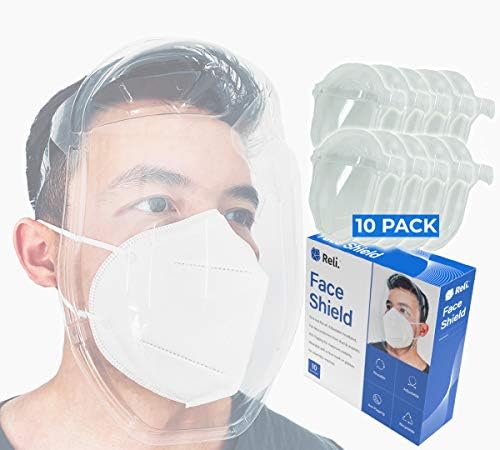 Reli. Arcvédők | 10 Csomag | Átlátszó, Műanyag arcvédő | Tiszta arcvédőt, Anti-Köd, Kontúros Arc Védelem | Újrafelhasználható/Biztonsági