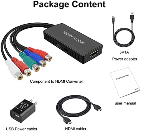 Komponens HDMI Átalakító YPbPr-HDMI Átalakító, 5RCA/RGB HDMI Átalakító Támogatja a 1080P/720 DVD, VCD, PSP, PS2, Xbox 360, Nintendo NGC