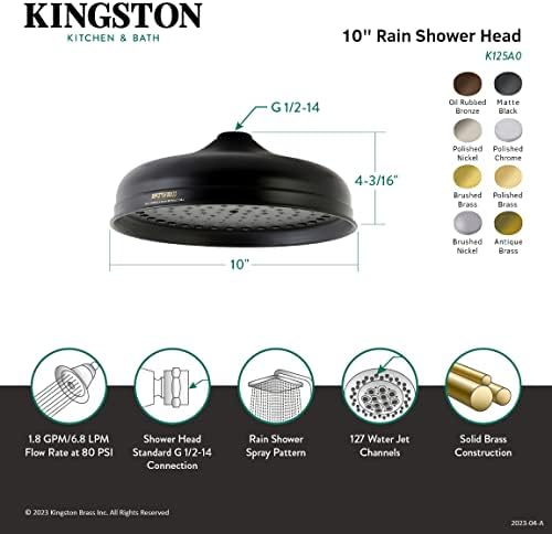 Kingston Réz K125A7 Viktoriánus 10-es Esőcsepp Zuhanyfejjel, Csiszolt Réz