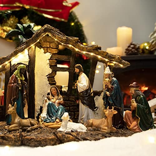 Betlehemes Készlet Karácsonyra Beltéri, Gyanta, Dísztárgyak, Figurák Készlet LED-es Asztali Jelenetek Xmas Ajándékok Kollekcióhoz a Karácsonyi
