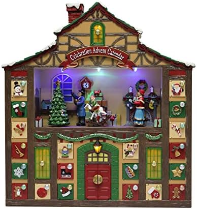 Karácsonyi Dekoráció Animációs Adventi Naptár Ház, Karácsonyi Asztali Dekor LED Világítás, Karácsonyi Zene - hálózati Adapter (tartozék)