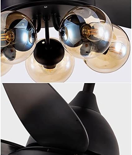 IBalody Fekete Mennyezeti Ventilátor, 5-Lámpák Amber Fújt Üveg Lámpabúra Ipari Retro Rajongó Fény 3 Gear szélsebesség Néma Mennyezeti
