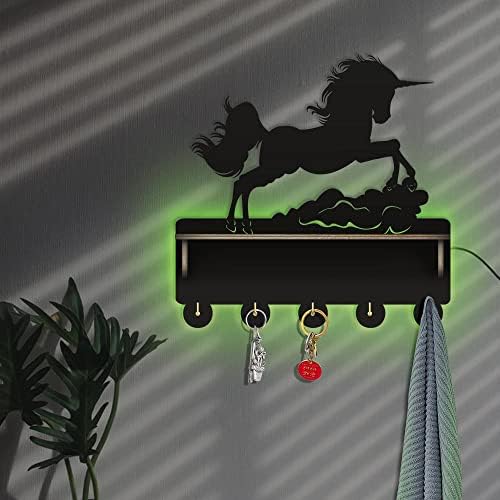 A Kocka Nappal Világító Unicorn Fali kulcstartó Medál Akasztó, Display Állvány Fantasy Ló LED Világít benne előszoba Bejárat