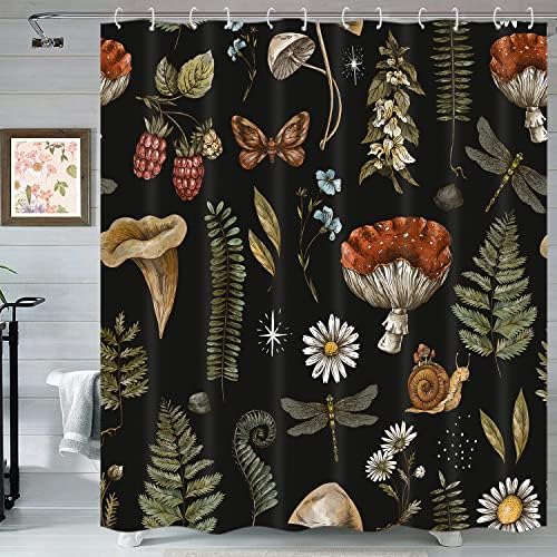 Emwnodti Vintage Gomba zuhanyfüggöny Fürdőszobai Dekoráció Készletek, 72 x 72 inch Poliészter Szövet, Erdő, Természet, Erdő Növények