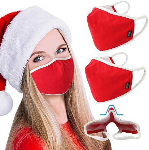 2 Csomag Karácsonyi Maszk Ruhával háromrétegű Pajzs többször használható, Mosható Mikulás Jelmez orrnyereg EU0309 Piros