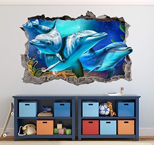 A delfinek Fali Matrica Óceán 3D Művészeti Vinyl Matricák Fali Dekoráció (50W x 34H)