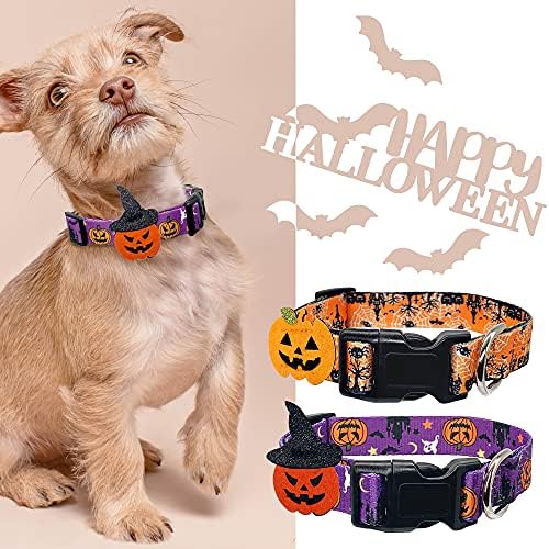 Casidoxi 2 Csomag Halloween Kutya Nyakörvek, Állítható Kutya Kölyök Halloween Nyakörvek Kis Közepes Kutyák Szellem Tök Bat Minta