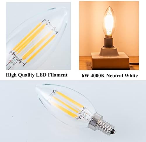 12 Voltos LED Gyertyatartót Izzók E12 kisfeszültségű LED Izzók 60 watt Egyenértékű Semleges Fehér 4000K, E12 12V Izzó 6W 600LM DC 12-24V