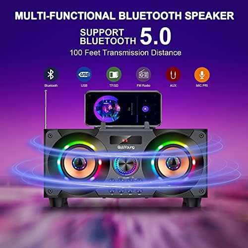60W Hordozható Bluetooth Hangszóró, Mélynyomó Nehéz Basszus, Vezeték nélküli Bluetooth Hangszóró 5.0 Támogatás FM Rádió, MP3 Lejátszó,