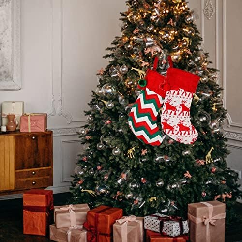 Woirio 16inch Karácsonyi Zoknik 2 Csomag, Csíkos Kötött Karácsonyi Sockings Bolyhos Labdák, Alkalmas Karácsonyi Kandalló Dekoráció