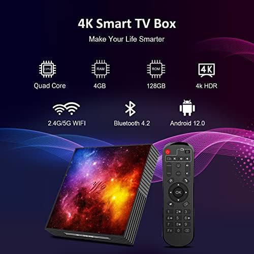 TV Box Android 12 4GB RAM, 128GB ROM Smart Media Player Beépített 2,4 G/5G Kettős wi-fi BT4.2 Támogatja a 3D-s 4K UHD USB 2.0 Háttérvilágítással
