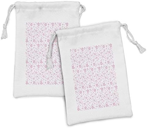 Ambesonne cseresznyevirág Szövet táska 2, Rózsaszín Virágok Fehér Háttér Lányok Egyszerű Design, Kis Zsinórral Táska Pipere Maszkokat, Szívesség,
