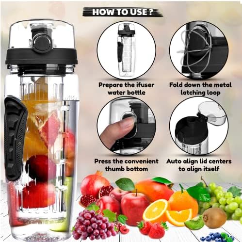 Gyümölcs Infúzió Palack (32oz) - Környezetbarát BPA Mentes, szivárgásmentes Műanyag Diffúzor vizes Palackok a Szűrő | Anti-Slip Grip