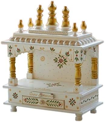 Kamdhenu művészeti vagy kézműves Fa Templom Otthoni vagy Irodai Poojaghar - 15 x 8 x 18 Fehér, Piros