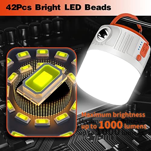 Ceena LED Kemping Lámpa, 1000lm Solar & USB Újratölthető Kemping Lámpás, 6000mAh Napenergia Sátor Lámpa, 6 Fény Mód, IP54-es