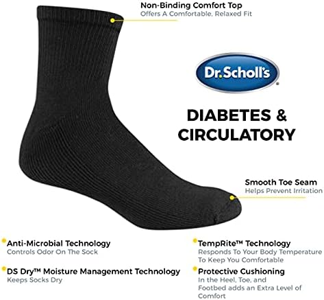 Dr. Scholl Emberek Cukorbetegség & Keringető Zokni - 4 & 6 Pár Csomag - Nem kötelező érvényű, a Kényelem, valamint Nedvesség Kezelése