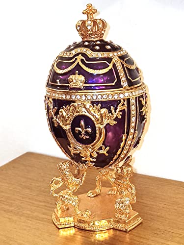 Fabergé tojás csecsebecsét doboz, stílus 24kGOLD orosz Ékszerek Tojás 5ct KÉZZEL készített Császári Ékszer Tojás Oroszlánok