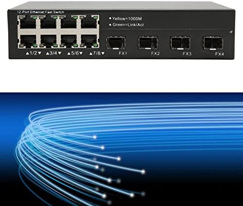 ASHATA Rost Ethernet Média Konverter, 12 SFP Port Optikai Media Converter Gigabit Optikai Adó-vevő, 4 Optikai Port, 8 Elektromos Port,