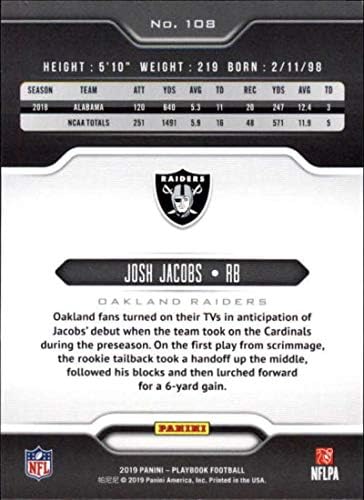 2019 Panini Playbook Narancs 108 Josh Jacobs Oakland Raiders RC Kezdő NFL Labdarúgó-Trading Card