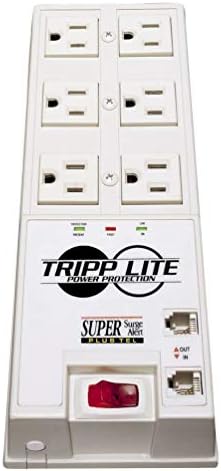 Tripp Lite 6 Outlet túlfeszültségvédő elosztó, 6 láb Vezeték, derékszögű, Dugó, Tel/DSL Védelem, RJ11, az 50 000 Biztosítás (TR-6FM)
