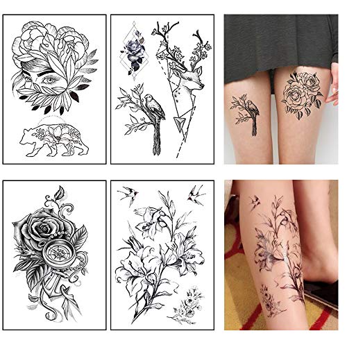 Nagy Reális Virág Ideiglenes Tetoválás a Nők, Felnőttek Lányok, Fekete Rózsa Virág Tetoválás Szexi Test Tetoválás Matricák Reális Vízálló
