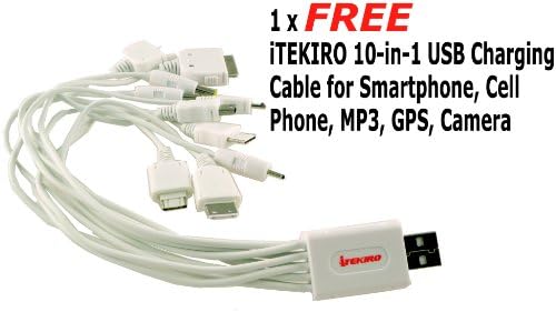 iTEKIRO Fali DC Autó Akkumulátor Töltő Készlet Panasonic DMC-LX2EG-K + iTEKIRO 10-in-1 USB Töltő Kábel