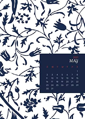 Otthoni Kényelmet - Május 2021 nyomtatható naptár William Morris kék virágos mintával, Élénk Képek Laminált Poszter Nyomtatás