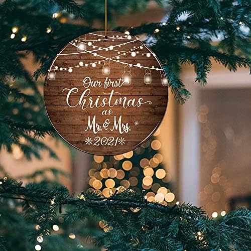2022 Karácsonyi Dísz, Az Első Karácsony, mint a Mr & Mrs Díszek 2021 Karácsonyi Pár Házas Esküvői Dekoráció, Két Oldalra Nyomtatott