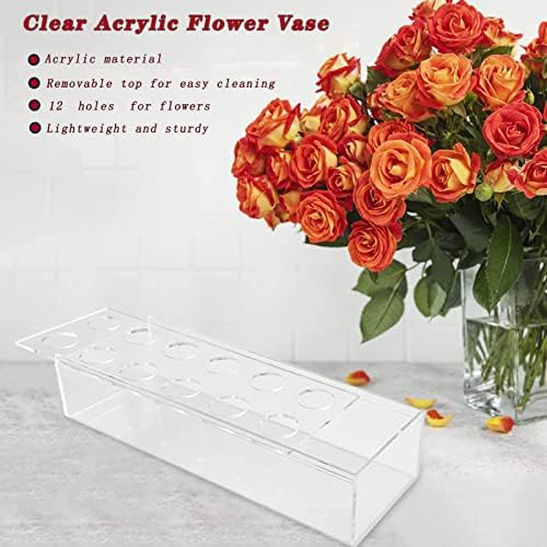 RIKW áttetsző Akril Virág Váza Szögletes Virág Dísz, Étkező Asztal-11.6 cm Hosszú Akril Modern Váza - Alacsony Virágos Vázák a