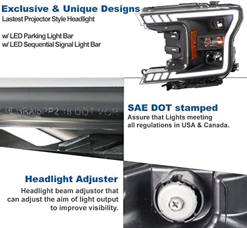 ZMAUTOPARTS LED Jel Cső Halogén Projektor Fényszórók Fekete w/6 Kék DRL Kompatibilis 2018-2020 Ford F-150