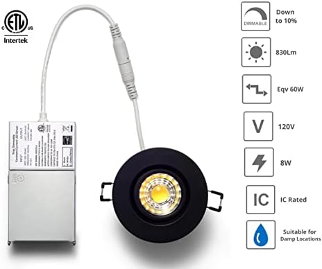YUURTA (4-Pack 3 Inch 8W 3000K LED Gimbal Beépíthető (Canless Pot Fény) 120V Szabályozható 830Lm Süllyesztett Mennyezetre