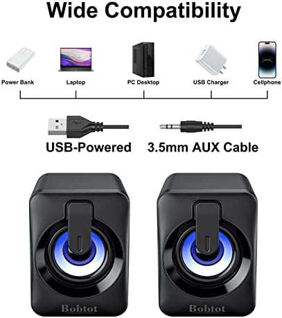 Számítógép Hangszóró USB Powered Hangszóró Hordozható Mini Bluetooth-Mélynyomó RGB Világítás hangerőszabályzó 3,5 mm-es AUX-in HiFi Sztereó
