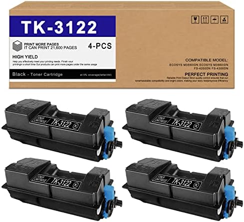 GRATLOV TK3122 1T02L10US0 (4 Pack, Fekete) Kompatibilis TK-3122 Toner Kit Csere Kyocera ECOSYS M3560idn M3550idn FS-4200DN FS-4300DN