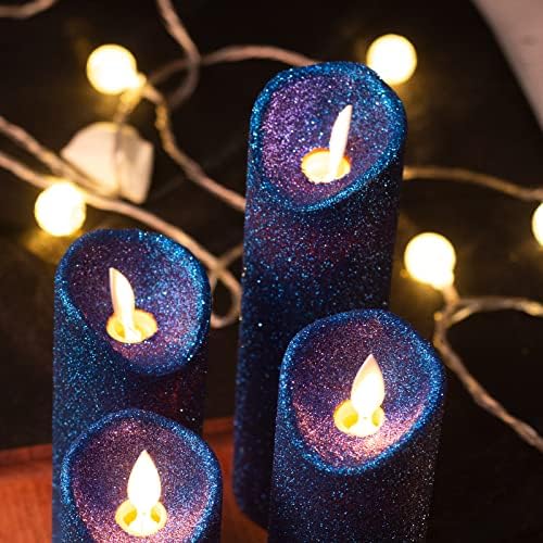 relslimm Karácsonyi Kék Glitter Gyertya Pislákoló Flameless Gyertyák Mozgó Láng Wick Távoli Időzítő, Csomag 5