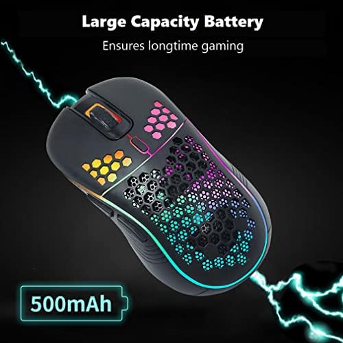 Vezeték nélküli RGB Gaming Mouse a 85G Könnyűsúly tervez, Stabil 2.4 G&Bluetooth Kettős üzemmódú Vezeték nélküli Kapcsolat, 3 Állítható