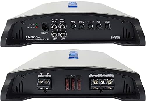 Audiotek AT8000M 1 Csatornás Monoblokk D Osztályú Autó Erősítő - 8000 Watt, 1 Ohm Stabil, LED Kijelző, Bass Gombot Tartalmazza, Mosfet Tápegység,