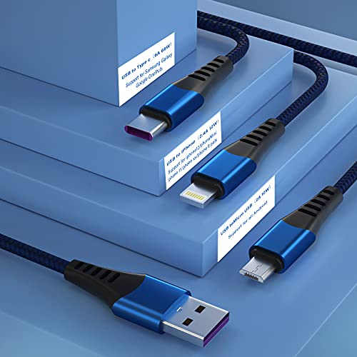 10 Ft Multi 3 in 1 USB Hosszú iPhone Töltő Kábel, Fonott Nylon PD 6A Gyors Töltés Univerzális Töltő Kábel USB C/Micro USB/Lightning