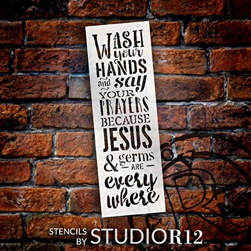 Mossa meg A Kezét, Mondj egy Imát - Jézus & Baktériumok Mindenhol Stencil által StudioR12 | Újrafelhasználható Mylar Sablon